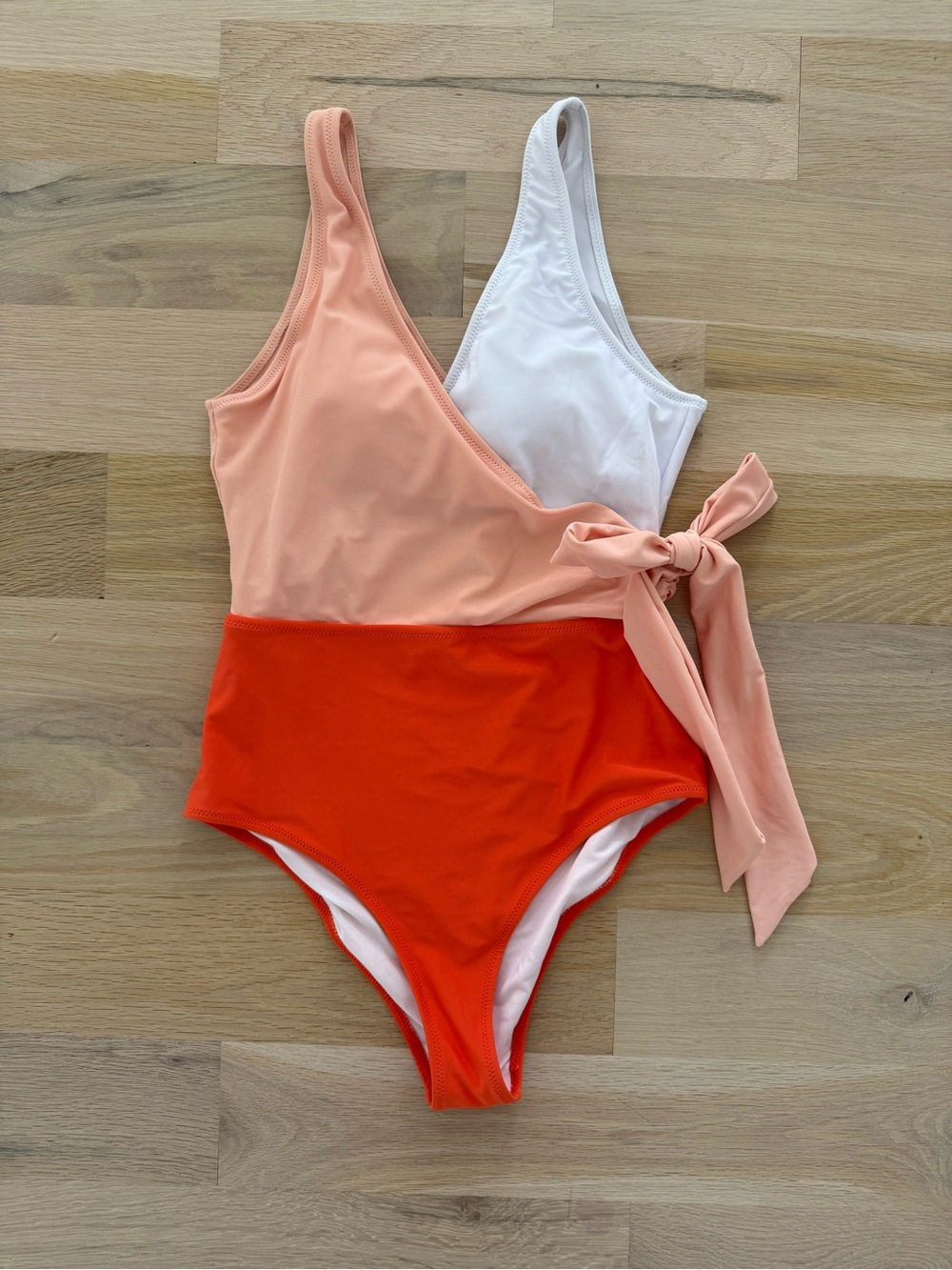 Cupshe Peach, White & Bright Orange Colorblock One-Piece with Side Tie